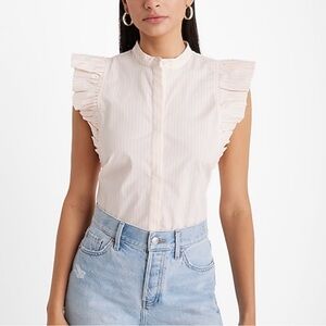 Poplin Pink Stripe Striped Flutter Sleeve Button Up Gramercy Shirt